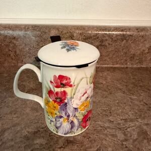 Roy Kirkham Summer Garden Mug & Lid w/ plastic infuser 1996